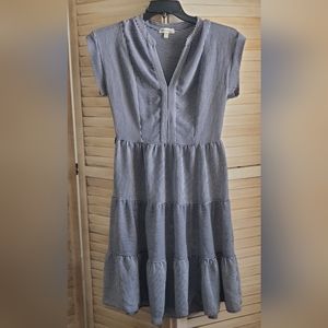 Monteau Large Sleeveless V-neck Blue and White Striped Dress.